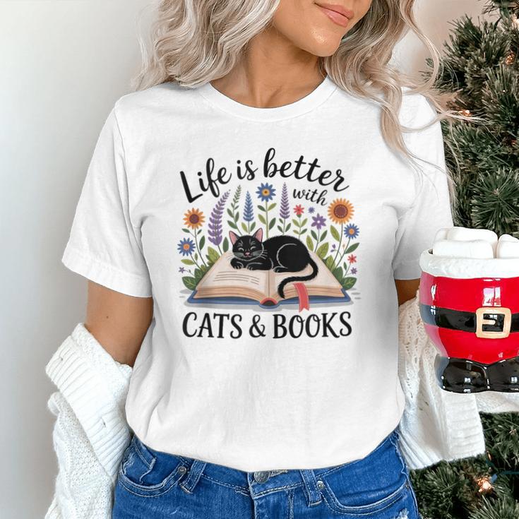 Life Is Better With Cats And Books Unisex T-Shirt