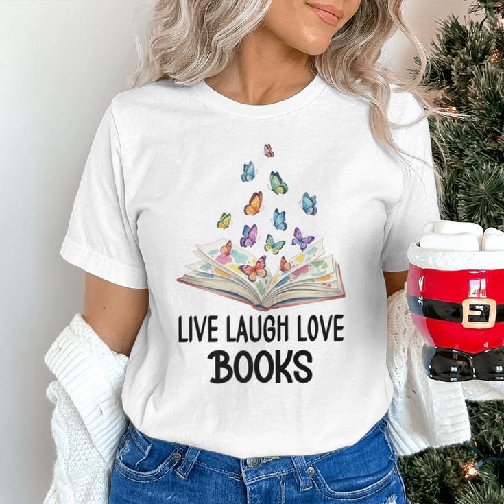 Live Laugh & Love Books Reading Butterfly Book Lover Bookish Premium Unisex T-Shirt