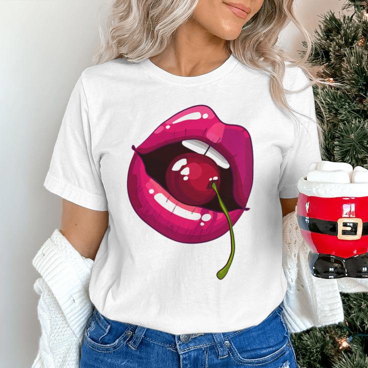 Rainbow Lips With a Cherry In The Mouth 80s Nostalgia Premium Tri-Blend Unisex T-Shirt