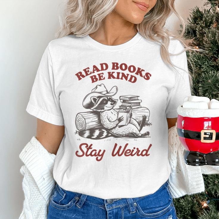 Read Books Be Kind Stay Weird Bookish Cowboy Reading Raccoon Unisex T-Shirt