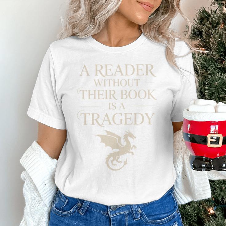 A Reader Without Their Book Is Tragedy Vintage Book Quote Unisex T-Shirt