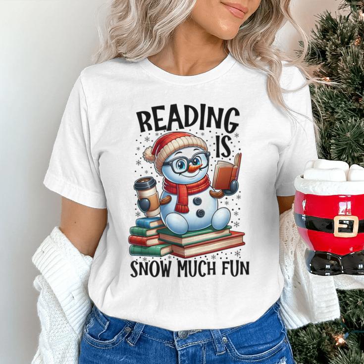 Reading Is Snow Much Fun Christmas Bookworm Snowman Reading Unisex T-Shirt Reading Is Snow Much Fun Christmas Bookworm Snowman Reading Unisex T-Shirt