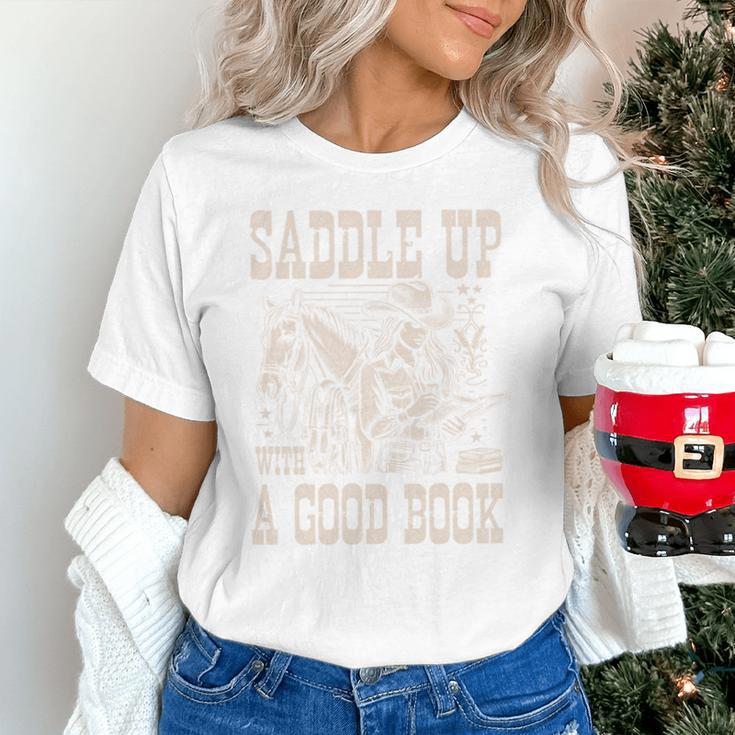 Saddle Up With a Good Book Cowgirl Western Women Vintage Unisex T-Shirt