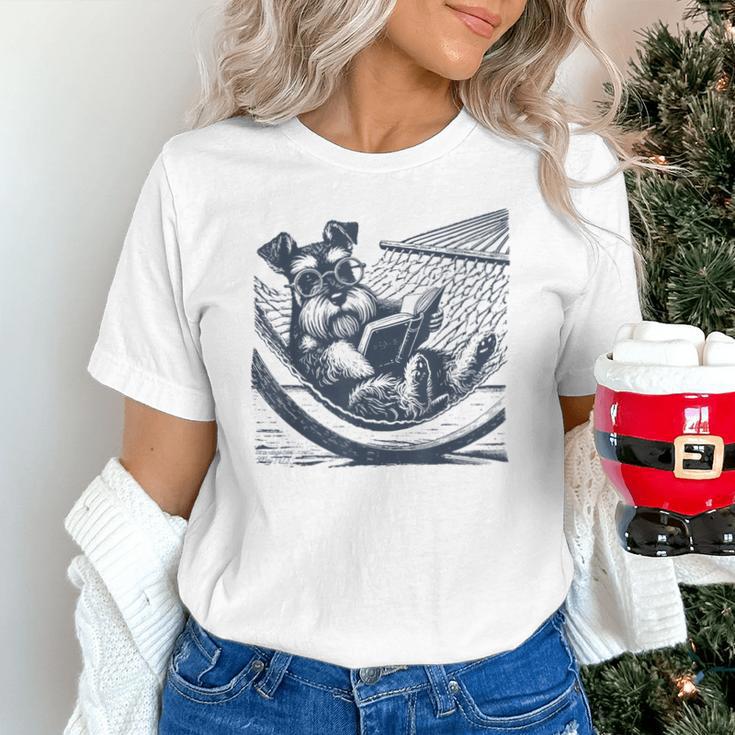 Schnauzer Hammock Reading Book Schnauzer Glasses Unisex T-Shirt