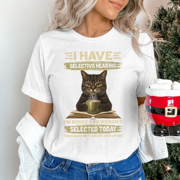 i Have Selective Hearing Cat Coffee Books Retro Unisex T-Shirt