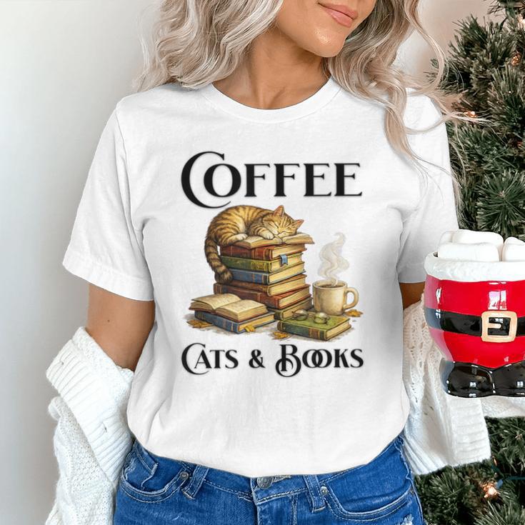 Sleeping Cat And Books With Coffee Lover Unisex T-Shirt Sleeping Cat And Books With Coffee Lover Unisex T-Shirt