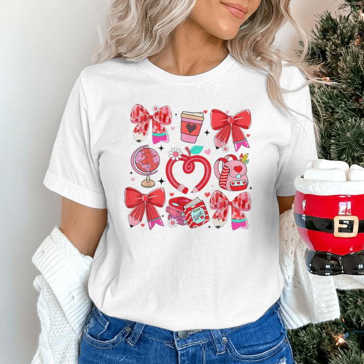 Valentine Teacher Coquette Bow Pencil Heart Book Girl Women Unisex T-Shirt