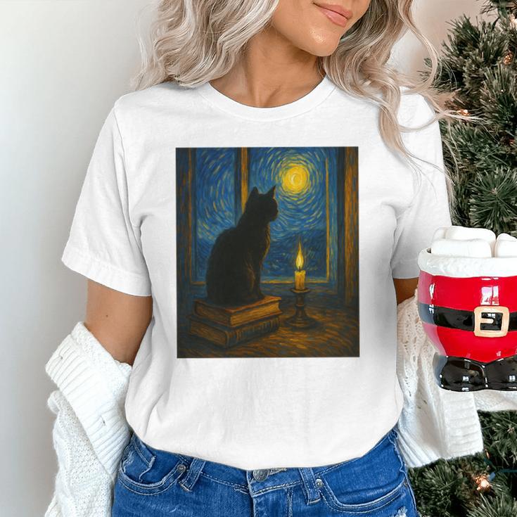 Van Gogh Starry Night Art Cat And Book Lovers Premium Tri-Blend Unisex T-Shirt