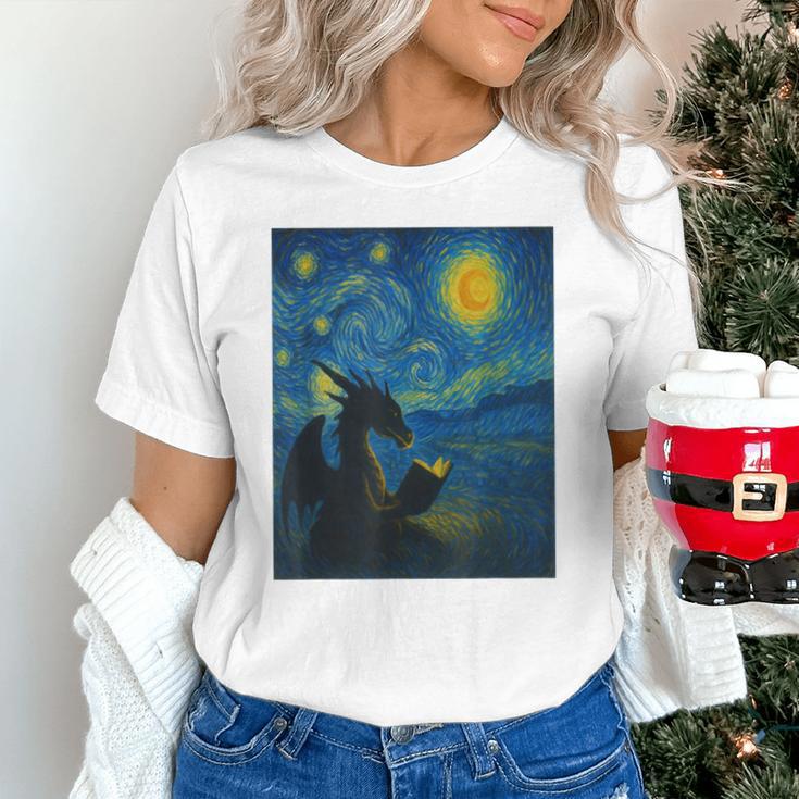 Van Gogh Starry Night Fantasy Reader Dragon Reading Book Unisex T-Shirt