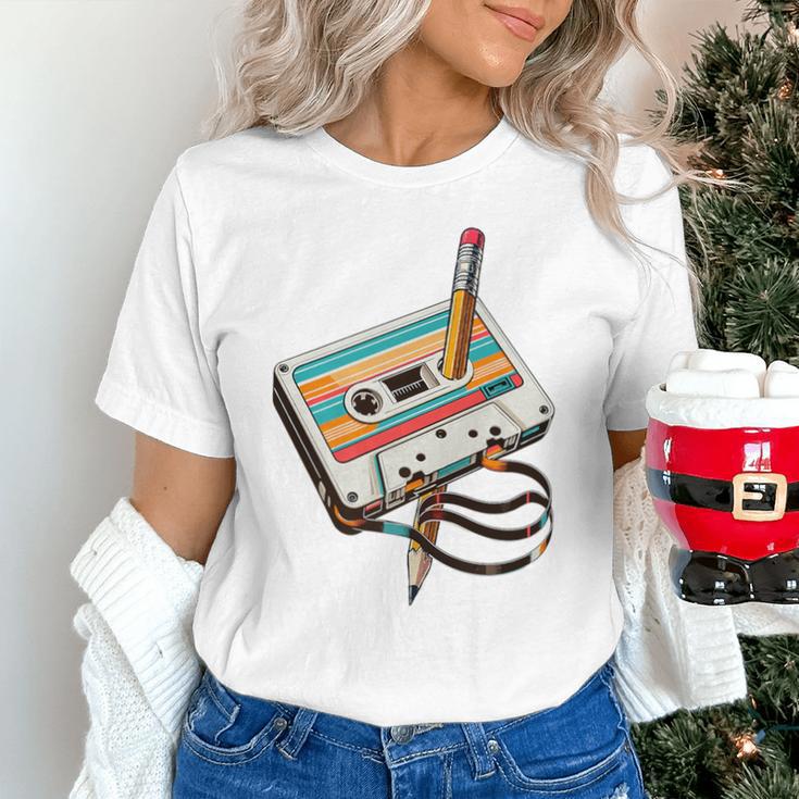 Vintage Cassette Tape And Pencil Nostalgia Party 70s 80s 90s Premium Unisex T-Shirt