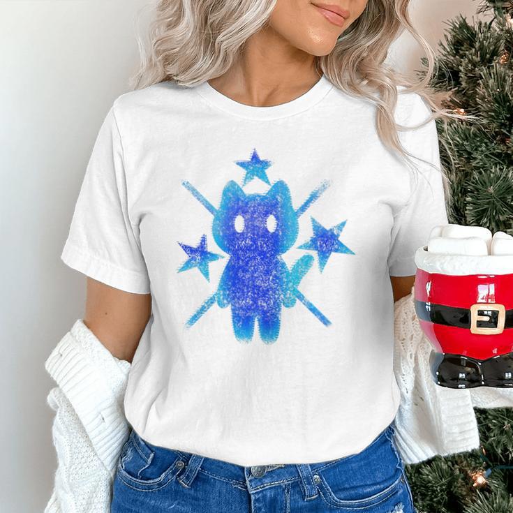 Yk2 Grunge Earthy Blue Cat With Stars Tomboy 90s Nostalgia Premium Tri-Blend Unisex T-Shirt
