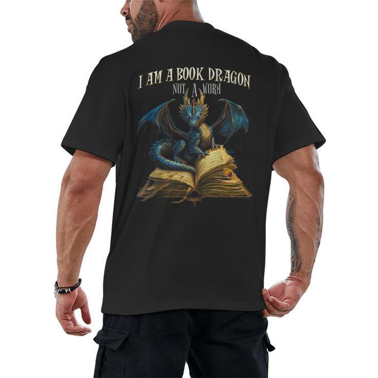 3 Bookish Quote I Am a Book Dragon Not a Worm Reading Book Men's Back Print T-Shirt