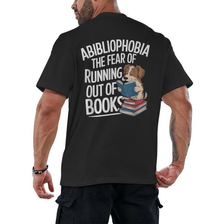 Abibliophobia Dog Book Lover Library Men's Back Print T-Shirt