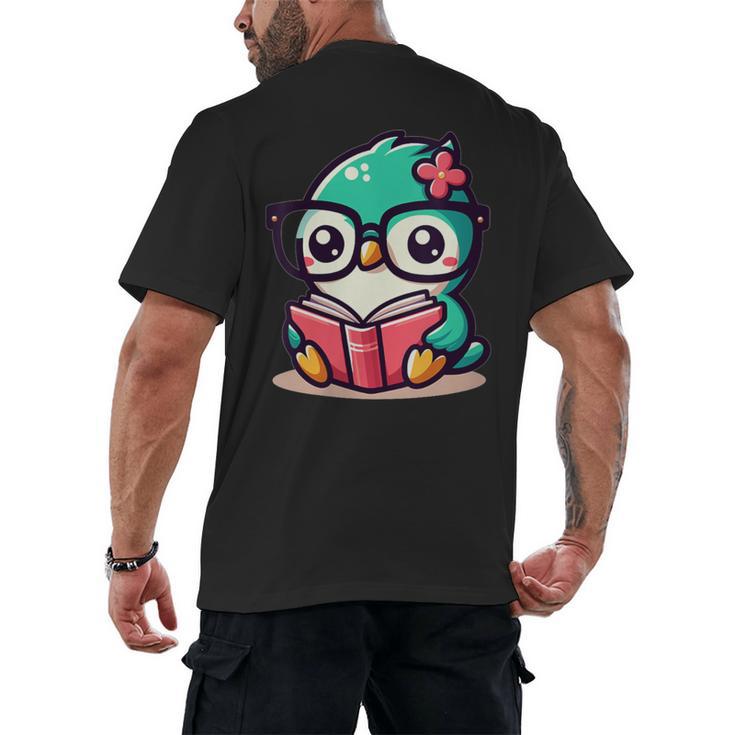 Adorable Book Lover Humming Bird With Reading Glasses Cute Men's Back Print T-Shirt