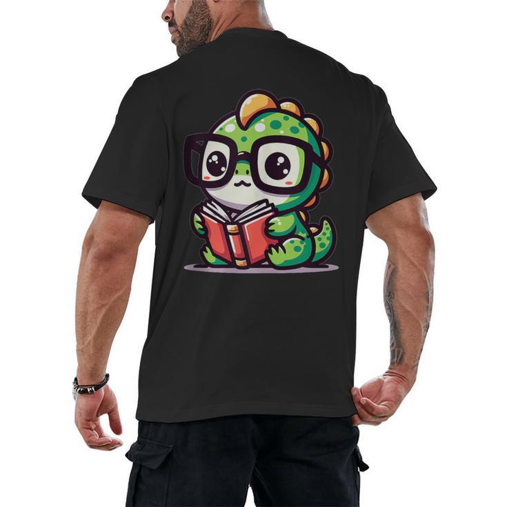 Adorable Book Lover Iguana With Reading Glasses Cute Men's Back Print T-Shirt