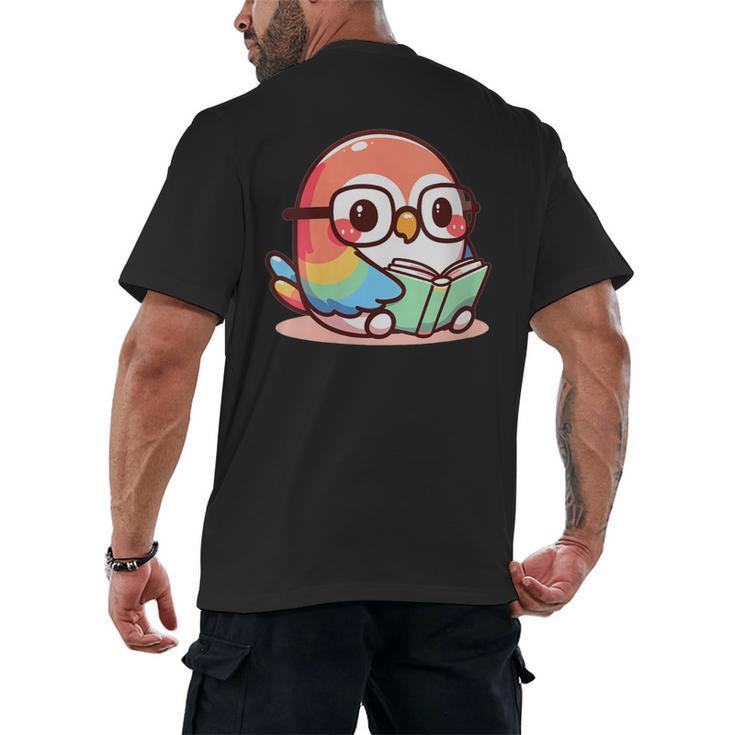 Adorable Book Lover Parrot With Reading Glasses Cute Men's Back Print T-Shirt
