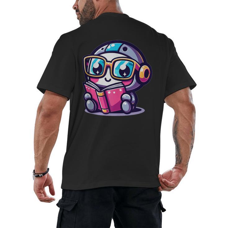 Adorable Book Lover Robot With Reading Glasses Cute Men's Back Print T-Shirt
