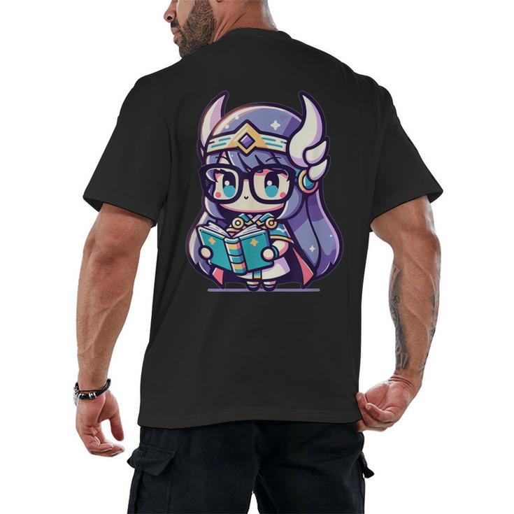 Adorable Book Lover Valkyrie With Reading Glasses Cute Men's Back Print T-Shirt