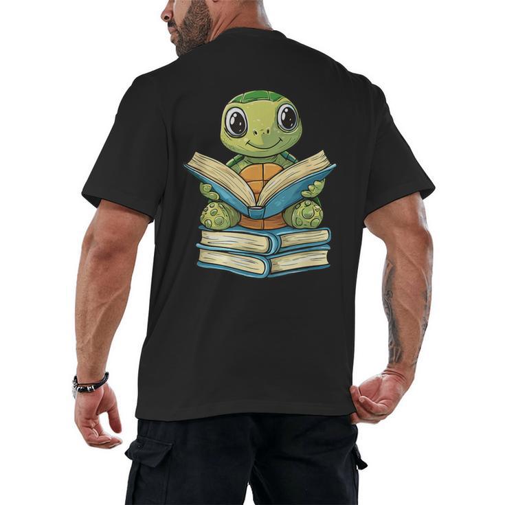 Adorable Turtle Reading Books Men's Back Print T-Shirt