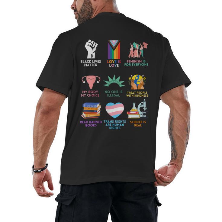 Ally Anti Trump Liberal BLM Love Is Love Banned Books Icons Men's Back Print T-Shirt