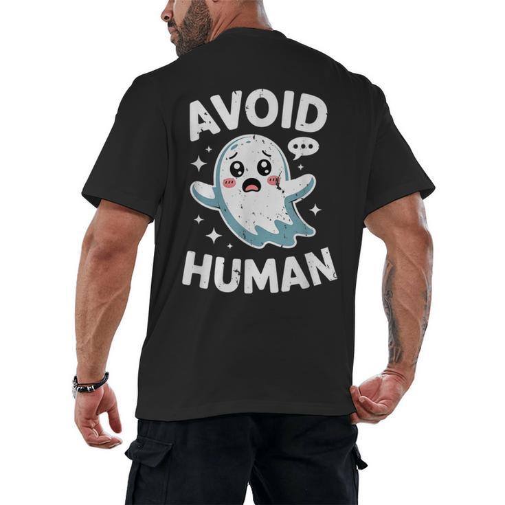 Avoid Humans Cute Kawaii Pastel Ghost Introvert Saying Men's Back Print T-Shirt