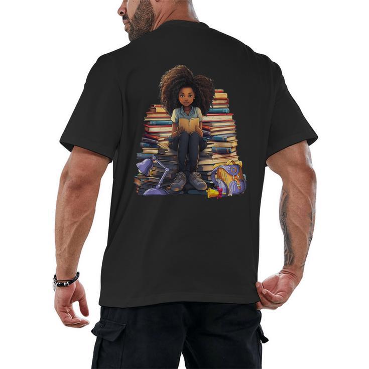 Back To School Afro Melanin Girl Reading Book Bookworm Men's Back Print T-Shirt