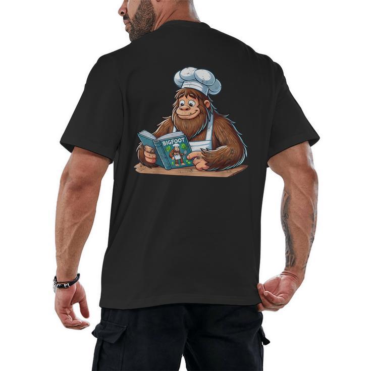 Bigfoot Reading a Cookbook Men's Back Print T-Shirt