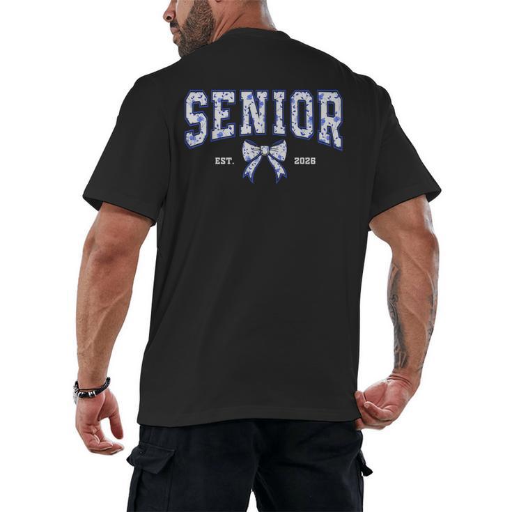 Blue Bow Coquette Floral Senior 2026 Graduation Class Men's Back Print T-Shirt