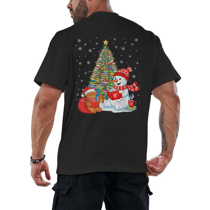 Book Christmas Tree Bookworm Gingerbread Man Snowman Reading Men's Back Print T-Shirt