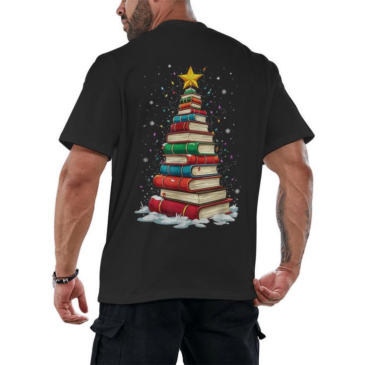 Book Christmas Tree Book Lover Teacher Librarian Men's Back Print T-Shirt