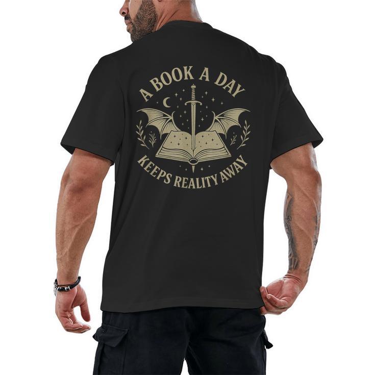 A Book A Day Keeps Reality Away Reading Escape Quote Men's Back Print T-Shirt