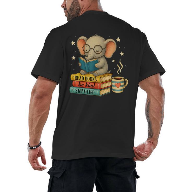 Book Lover Elephant Reading Books Library Read Books Be Kind Men's Back Print T-Shirt