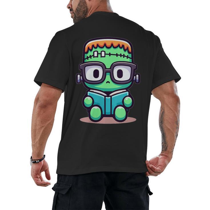 Book Lover Frankenstein's Monster With Reading Glasses Men's Back Print T-Shirt Book Lover Frankenstein's Monster With Reading Glasses Men's Back Print T-Shirt