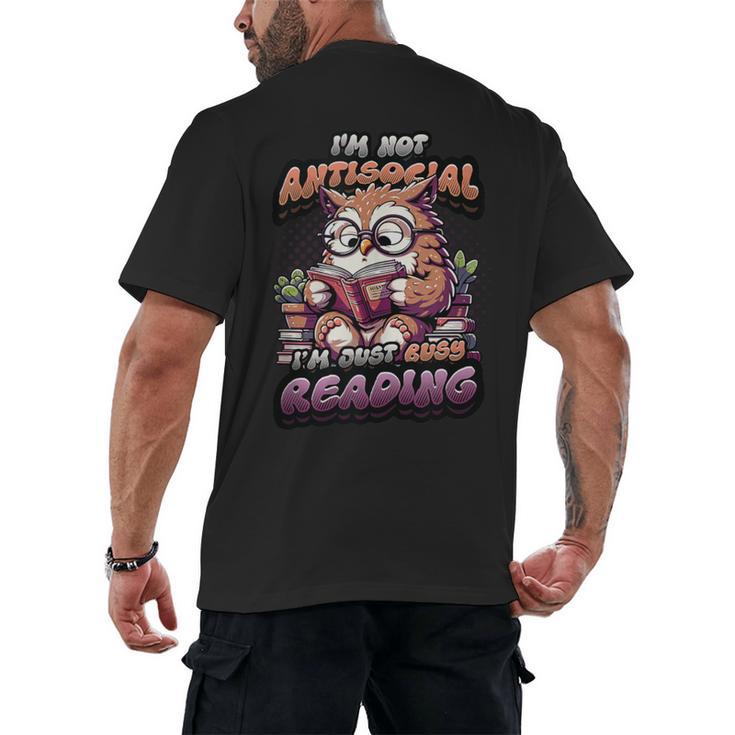 Book Lover Owl Reading Books Introvert Bookworm Men's Back Print T-Shirt