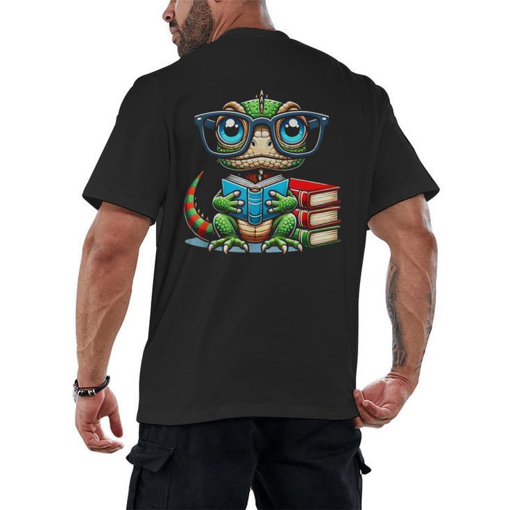 Book Lover Reading Iguana Men's Back Print T-Shirt