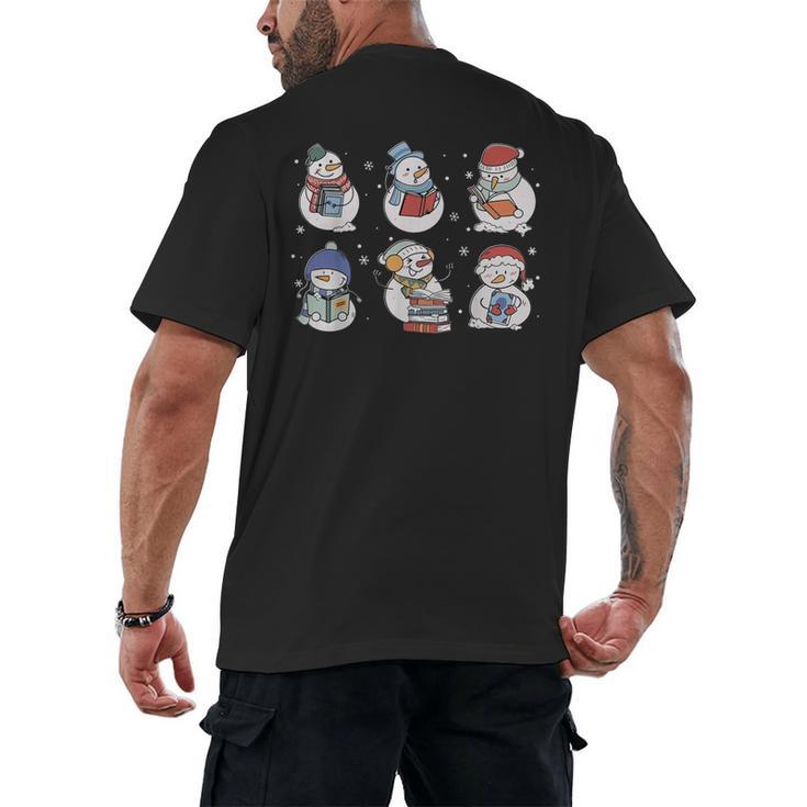 Book Lover Teacher Snowman Reading Books Christmas Winter Men's Back Print T-Shirt