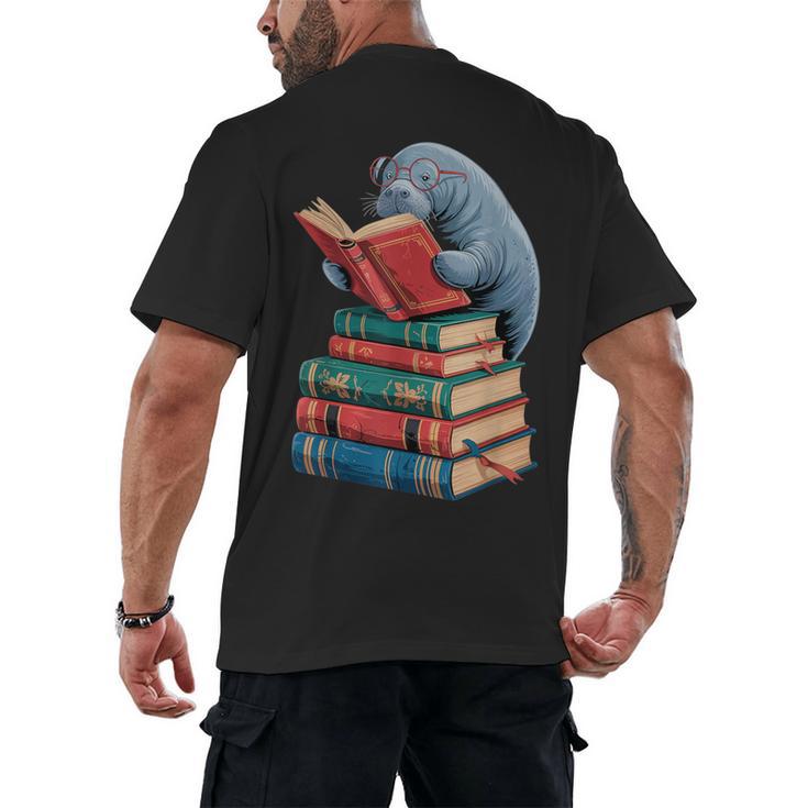 Book Reading Book Reader Manatees Sea Animal Sea Cow Manatee Men's Back Print T-Shirt