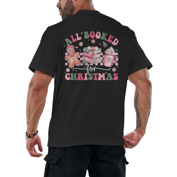 All Booked For Christmas Book Coffee Latte Gingerbread Men's Back Print T-Shirt