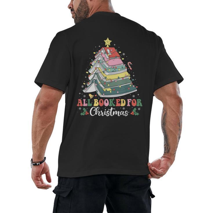 All Booked For Christmas Book Tree Lights Christmas Library Men's Back Print T-Shirt