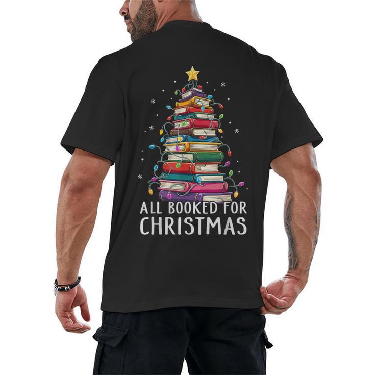 All Booked For Christmas Book Christmas Tree Lights Men's Back Print T-Shirt