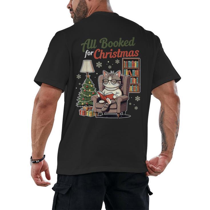 All Booked For Christmas Cute Bookish Cat Lover Men's Back Print T-Shirt
