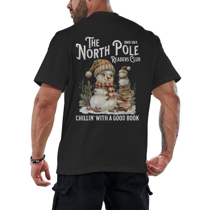 Bookish Christmas North Pole Book Club Snowman Book Worm Men's Back Print T-Shirt