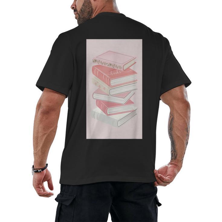 Books Flowers Art Flower Stack Pastel Feminine Men's Back Print T-Shirt