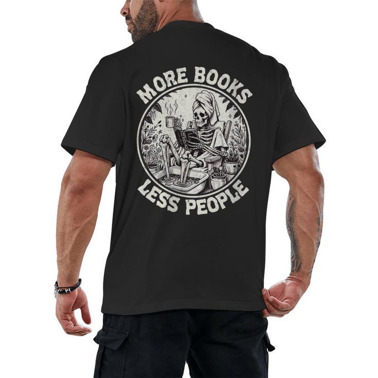 More Books Less People Introvert Skeleton Reading Men's Back Print T-Shirt