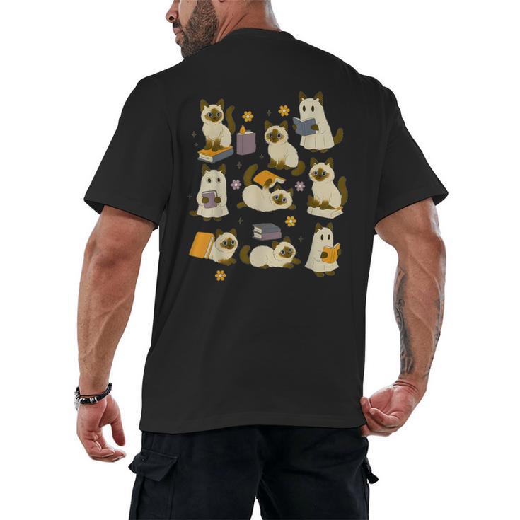 Books Lover Bookish Ghost Himalayan Cat Reading Halloween Men's Back Print T-Shirt