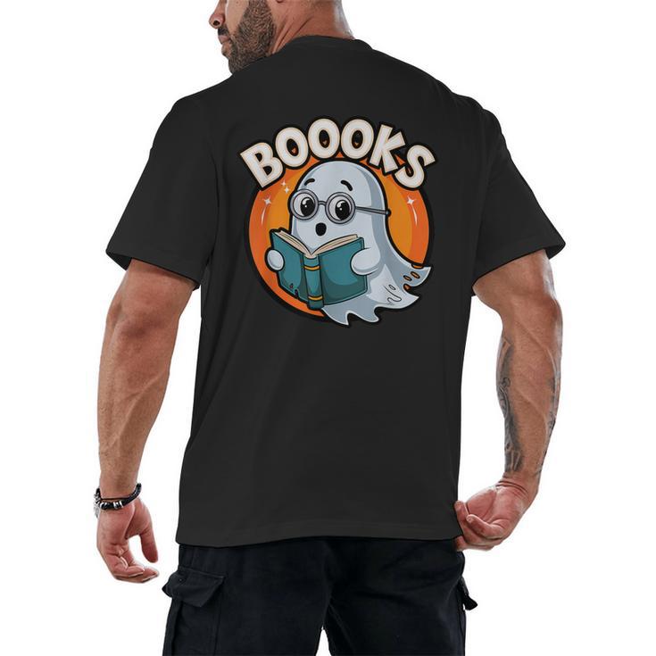 BOOOKS Cute Ghost Reading Books Halloween Men's Back Print T-Shirt