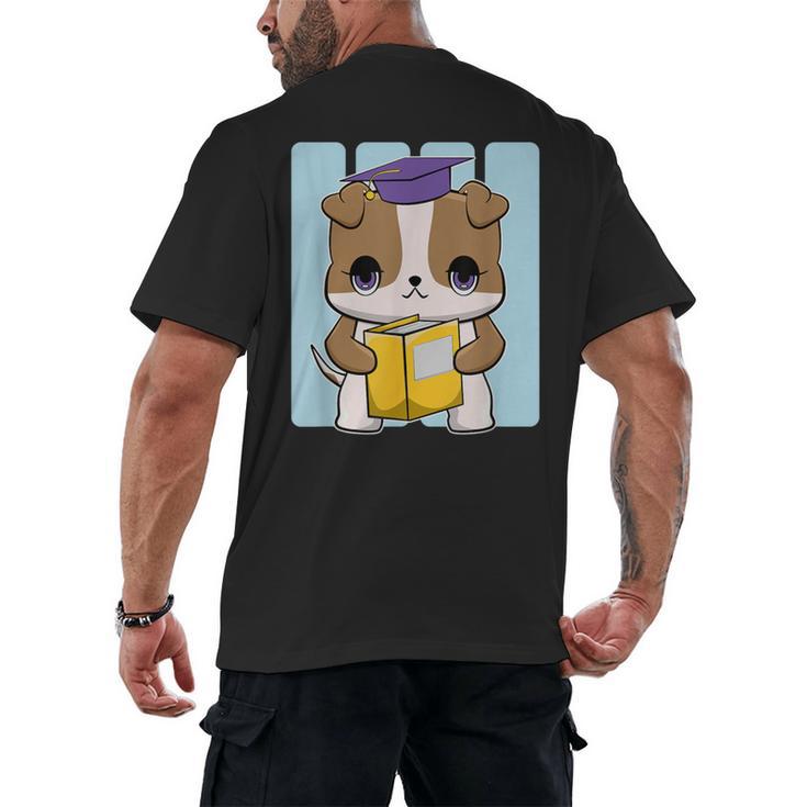 Bulldog Anime Pup Graduation Men's Back Print T-Shirt