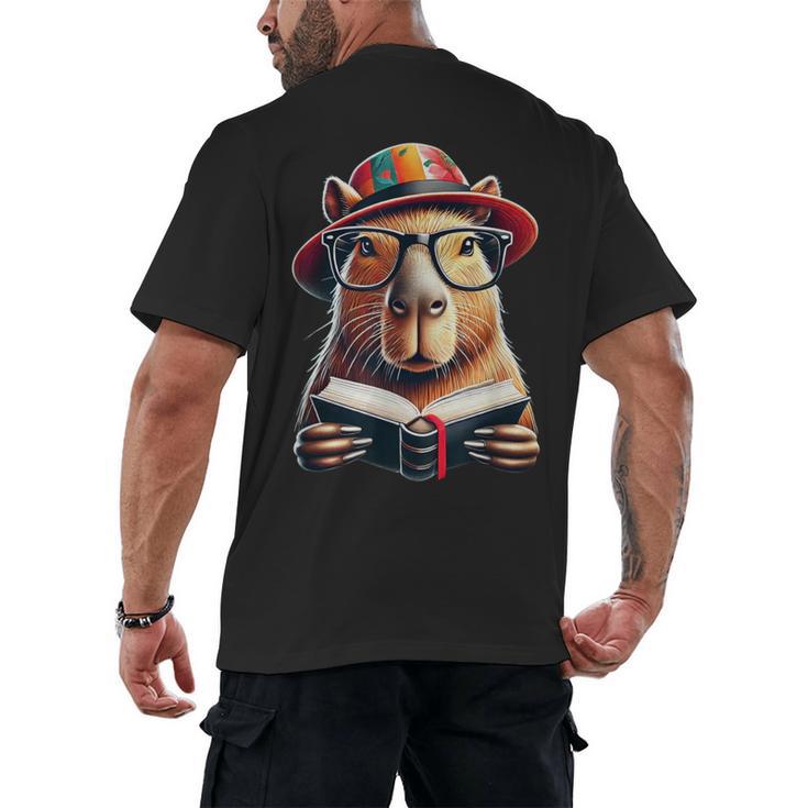 Capybara Bookworm Rodent Reading a Book Men's Back Print T-Shirt