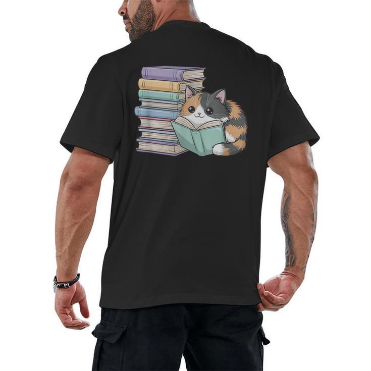 Cat On Books Pets Cats Reading Book Nerd Read Reader Bookcat Men's Back Print T-Shirt