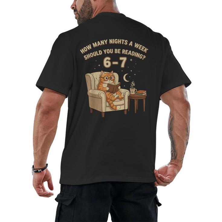 Cat Reading 6-7 Meme English Teacher Book Lover Humor Men's Back Print T-Shirt